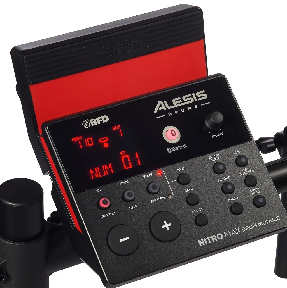 Alesis Nitro Max 8-Piece Electronic Drum Set With Bluetooth and BFD Sounds Red