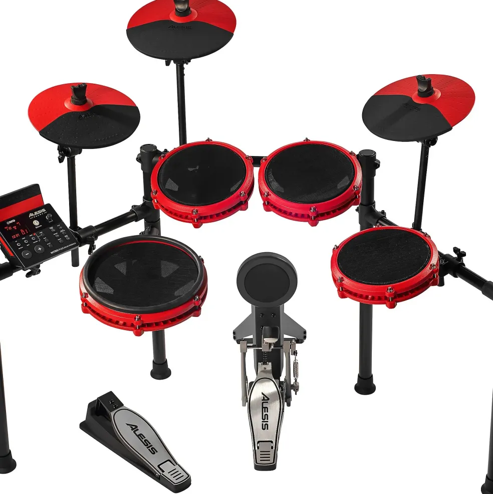 Alesis Nitro Max 8-Piece Electronic Drum Set With Bluetooth, BFD Sounds & DA2108 Drum Amp Red
