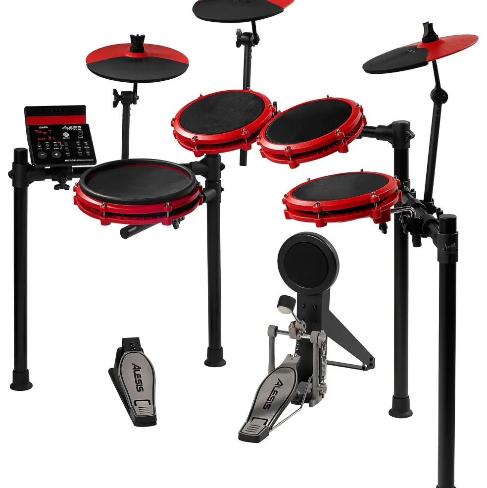 Alesis Nitro Max 8-Piece Electronic Drum Set With Bluetooth, BFD Sounds & DA2108 Drum Amp Red