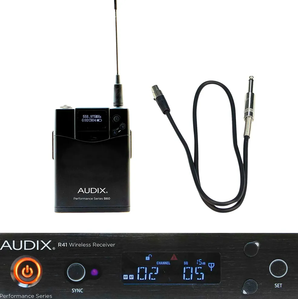 Audix AP41 GUITAR Wireless Microphone System with R41 Diversity Receiver, B60 Bodypack and Guitar Cable Band A