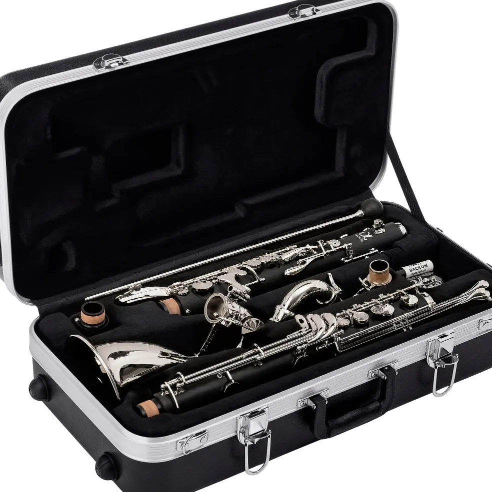 Backun Backun Alpha Low Eb Synthetic Bass Clarinet with Nickel Plated Keys with Lyre Holder, 2-Piece Neck, Compact Hardshell Case Nickel Plated Keys Low Eb