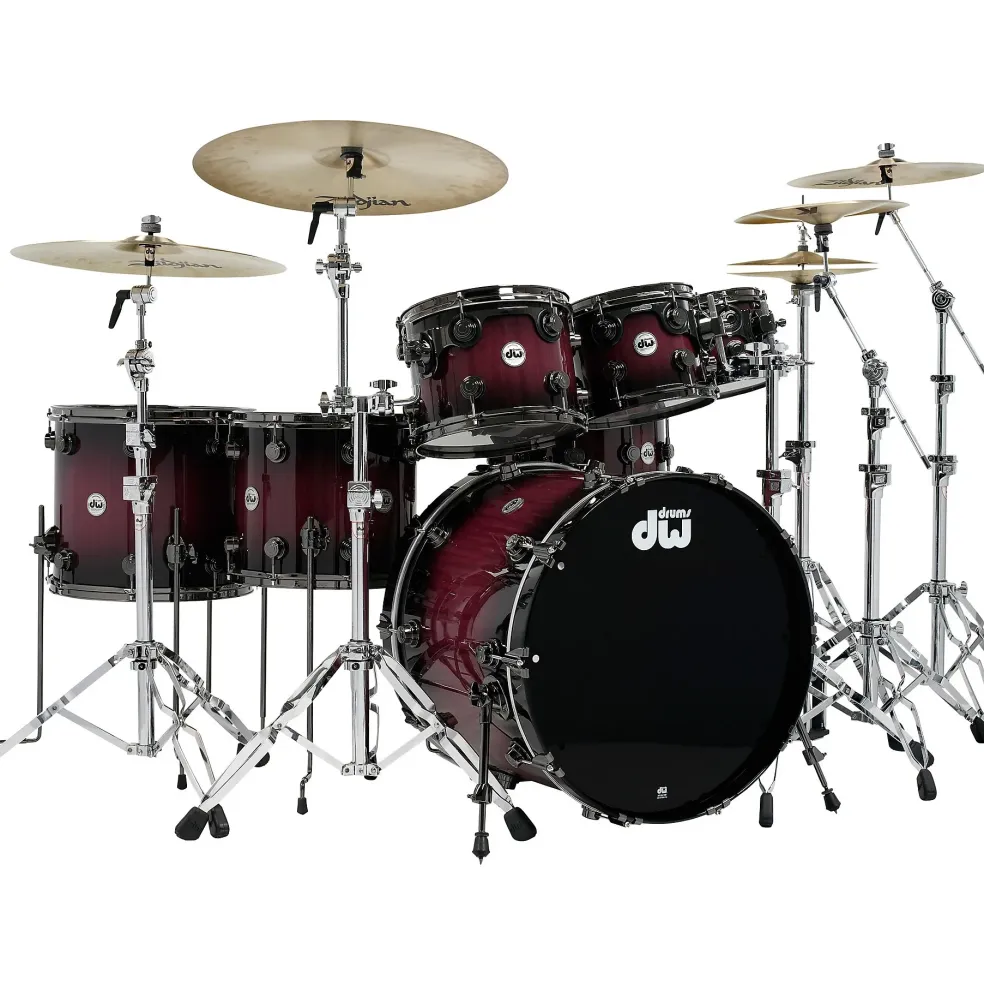 DW Collector's Series Purpleheart 7-Piece Lacquer Specialty Shell Pack Natural to Black Burst With Black Nickel Hardware