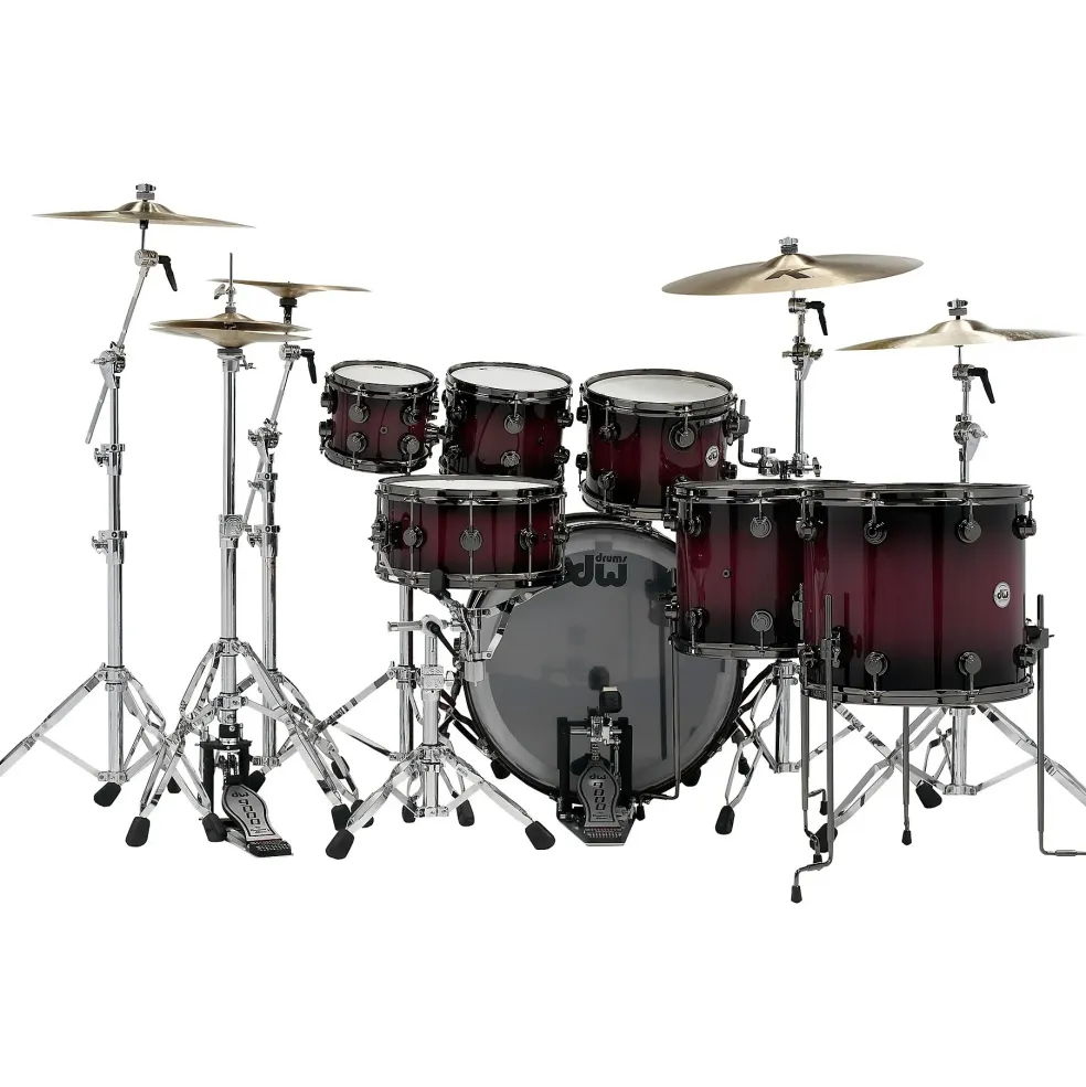 DW Collector's Series Purpleheart 7-Piece Lacquer Specialty Shell Pack Natural to Black Burst With Black Nickel Hardware