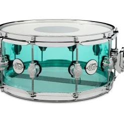 DW Design Series Sea Glass Acrylic Snare Drum, Chrome Hardware With Road Runner Bag