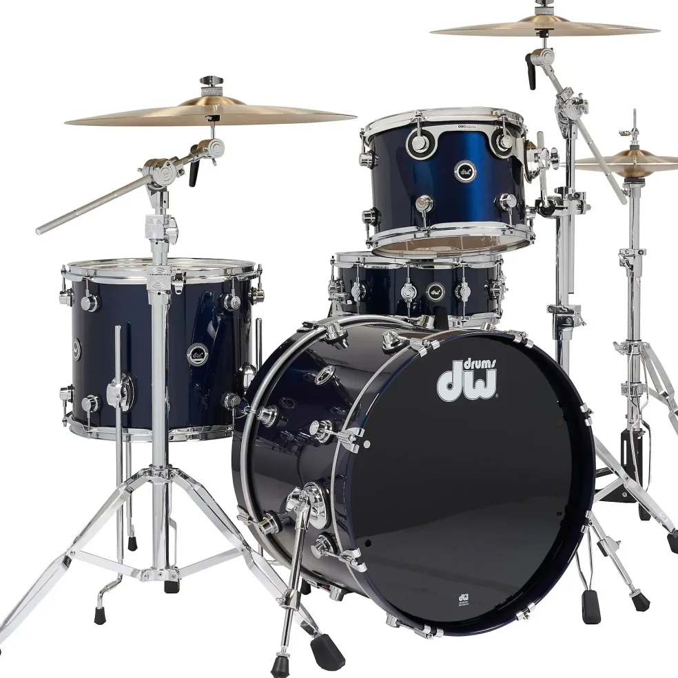 DW DWe Wireless Acoustic-Electronic Convertible 4-Piece Drum Set Bundle With 20" Bass Drum, Cymbals and Hardware Lacquer Custom Specialty Midnight Blue Metallic