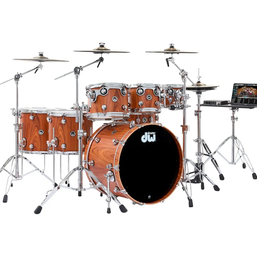DW DWe Wireless Acoustic-Electronic Convertible 5-Piece Drum Set Bundle With 22" Bass Drum, Cymbals and Hardware Limited Edition Santos Rosewood Hard Satin Exotic