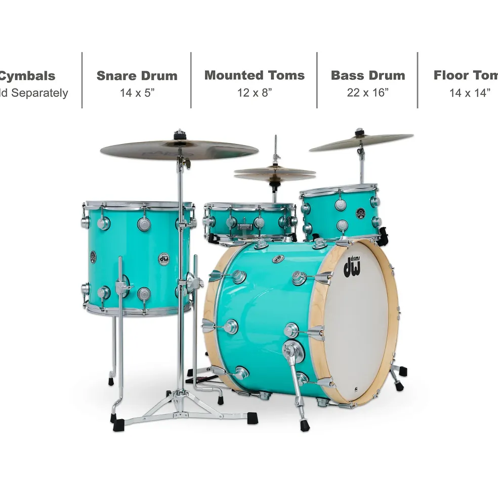 DW 4-Piece Collector's Series Santa Monica Shell Pack With Satin Chrome Hardware Sea Foam Green