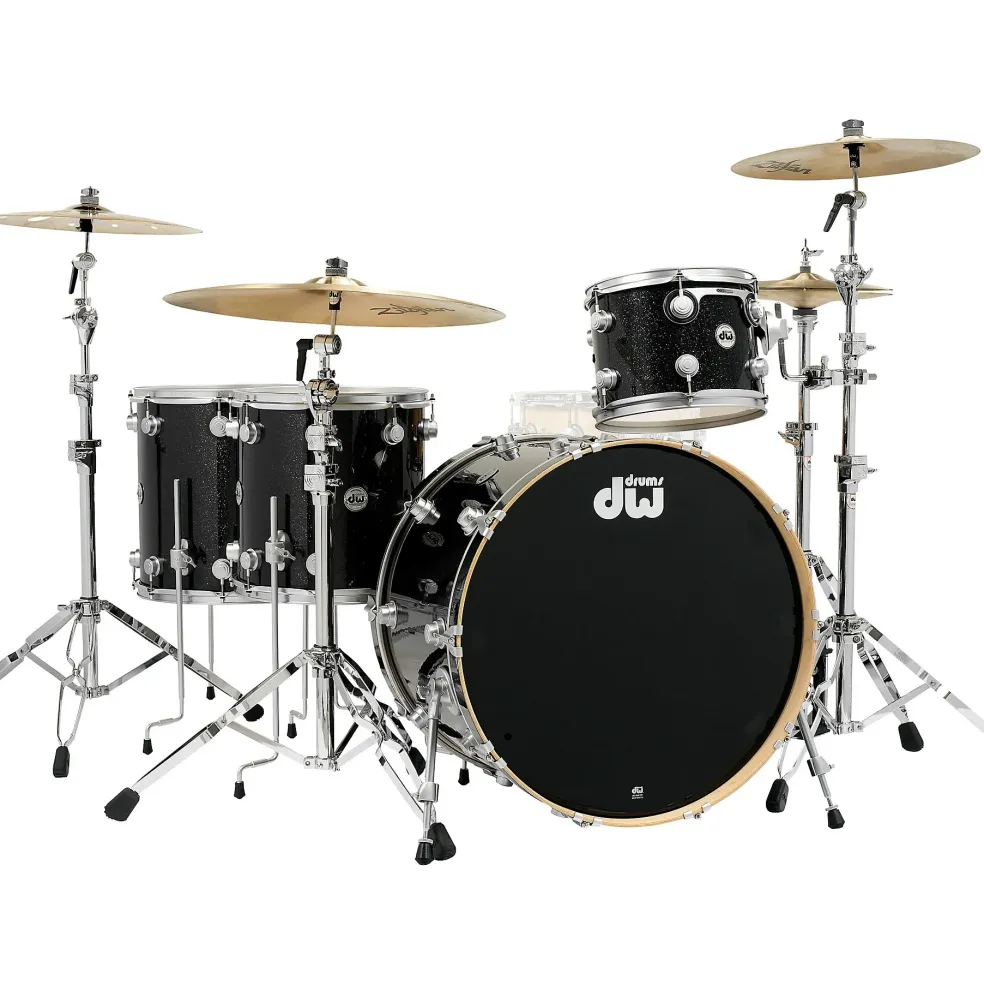 DW SSC Collector's Series 4-Piece FinishPly Shell Pack With 24" Bass Drum With Satin Chrome Hardware Black Ice