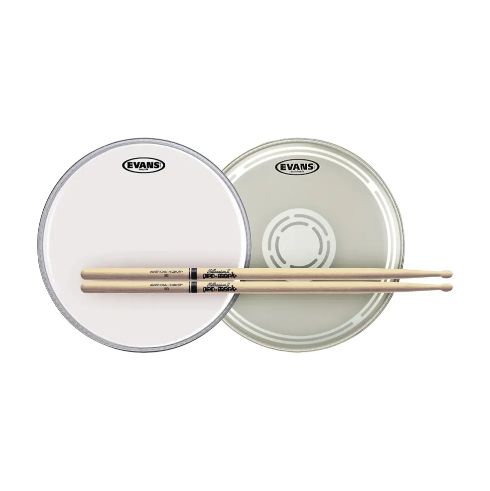 Evans EC Reverse Dot Snare Batter and Snare Side Head Pack With Free Pair of Promark Sticks Wood 5B