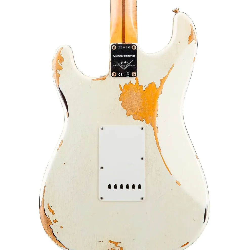 Fender Custom Shop 1956 Heavy Relic Thinline Stratocaster Electric Guitar Aged Olympic White Over Choc 2-Tone Sunburst