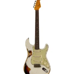 Fender Custom Shop Limited-Edition '62 Stratocaster Heavy Relic Electric Guitar Aged Olympic White over 3-Color Sunburst
