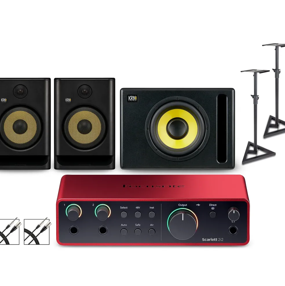 Focusrite 2i2 Gen4 with KRK ROKIT G5 Studio Monitor Pair & S10 Subwoofer (Stands & Cables Included) ROKIT 8