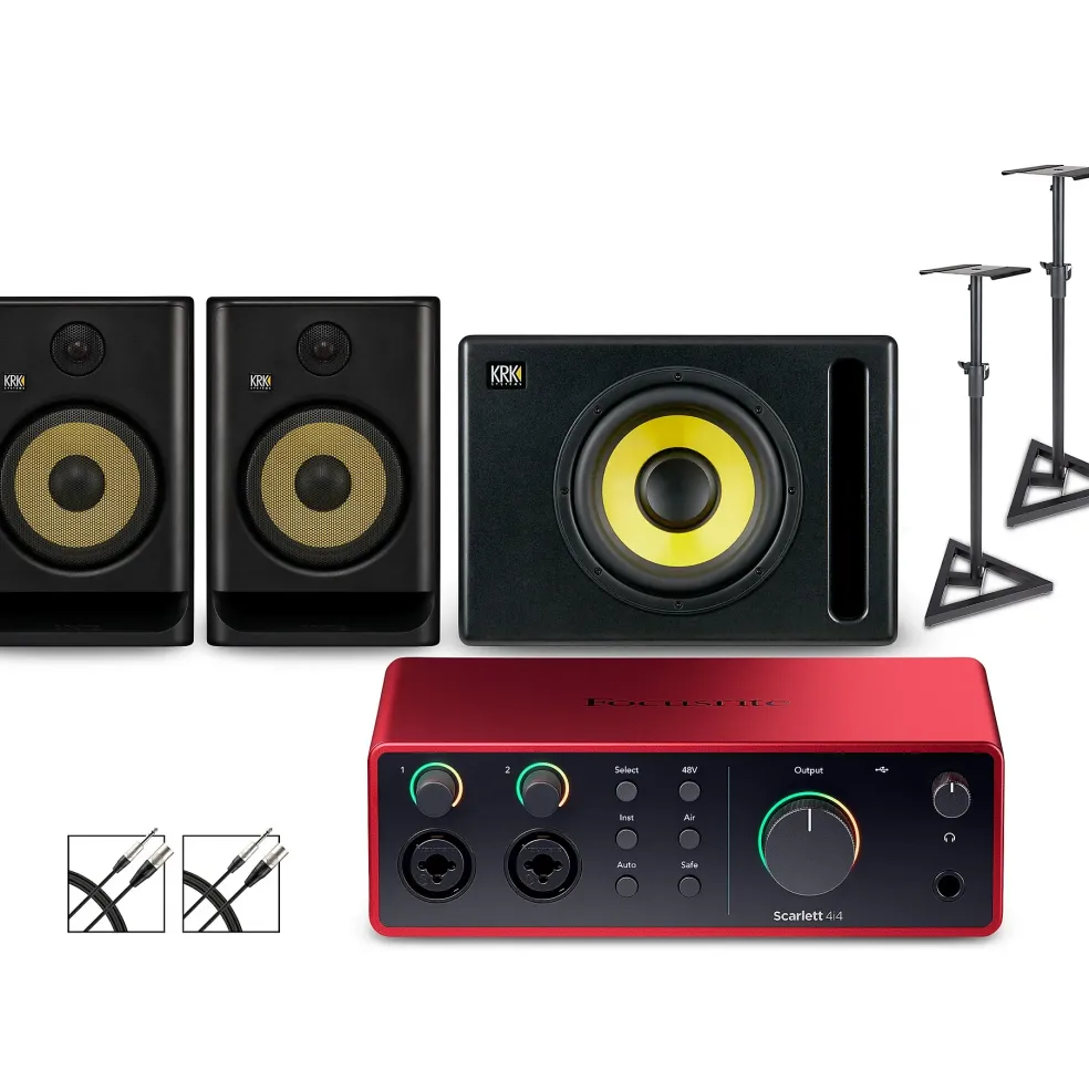 Focusrite 4i4 Gen4 with KRK ROKIT G5 Studio Monitor Pair & S10 Subwoofer (Stands & Cables Included) ROKIT 8