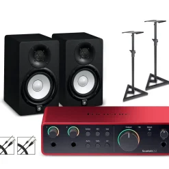 Focusrite Scarlett 2i2 Gen 4 with Yamaha HS Studio Monitor Pair Bundle (Stands & Cables Included) HS5