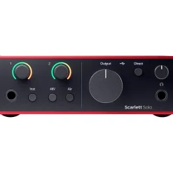 Focusrite Scarlett Solo Gen 4 With Audio-Technica Microphone & Sterling Studio Headphone Package (Stand & Cable Included)