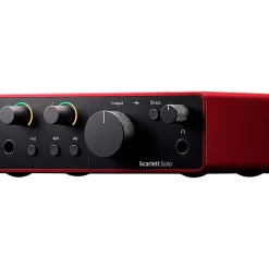 Focusrite Scarlett Solo Gen 4 with JBL 3 Series Studio Monitor Pair & LSR Subwoofer Bundle (Stands & Cables Included) 308MKII
