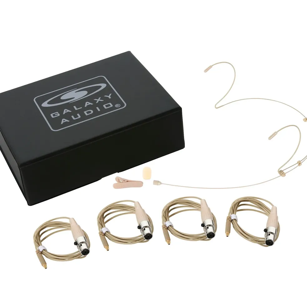 Galaxy Audio HSM4 Dual Ear Headset Mic With 4 Shure Connector Cables, Windscreen, Clip and Case Beige