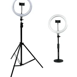 Gator Set of Two Height-Adjustable Stands With Pivoting LED Ring Lights and Universal Phone Holders