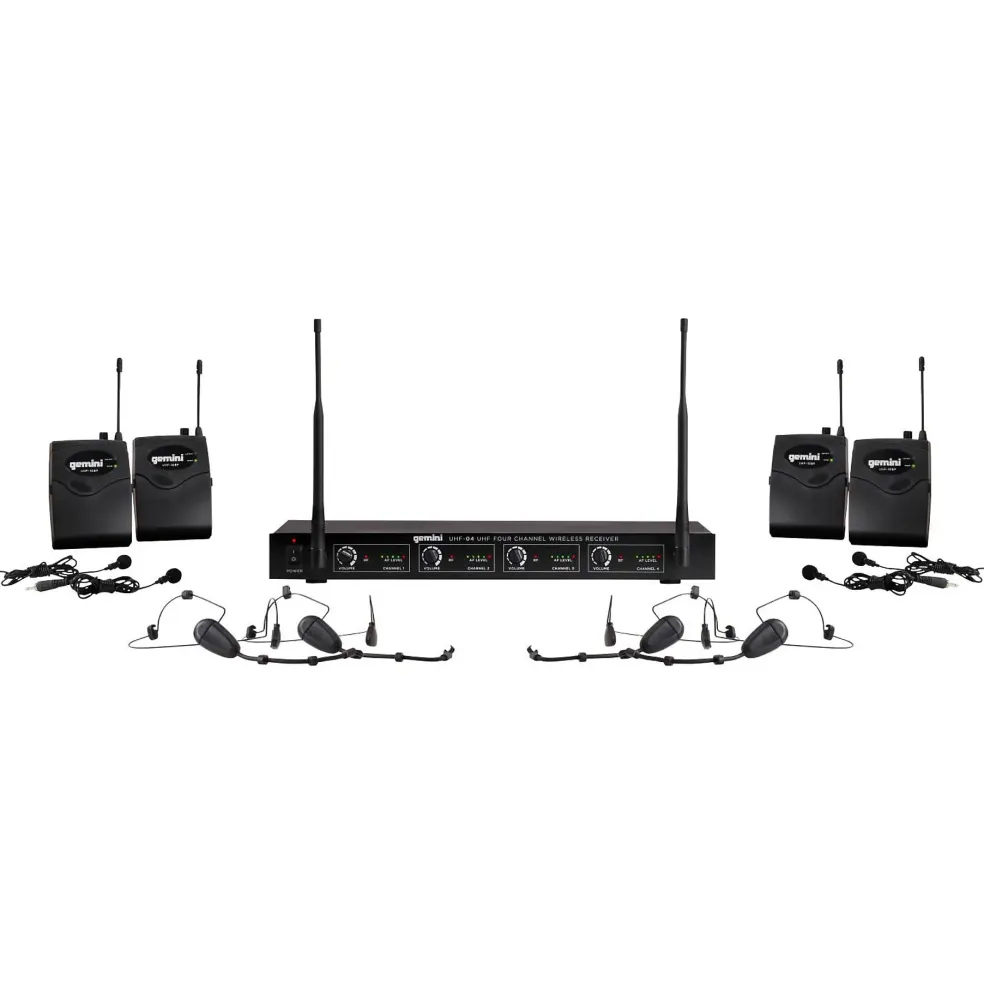 Gemini UHF-04HL 4-Channel Wireless Headset/Lavalier Combo System, 517.6/521.5/533.7/537.2mHz S1234