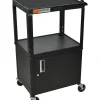 H. Wilson Metal 26" to 42" 3 Shelf Cart/Cabinet Black with Cabinet