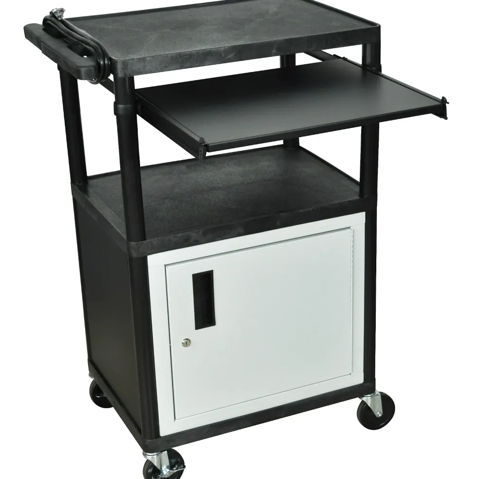 H. Wilson Plastic Cart with Steel Cabinet and Pullout Keyboard Tray
