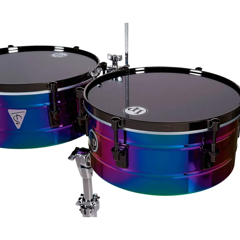 LP Tony Succar Signature Timbales With Black Nickel Hardware 14 in./15 in. Rainbow Chrome