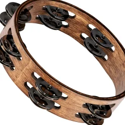 MEINL Compact Wood Tambourine with Double Row Stainless Steel Jingles 8 in. Walnut Brown