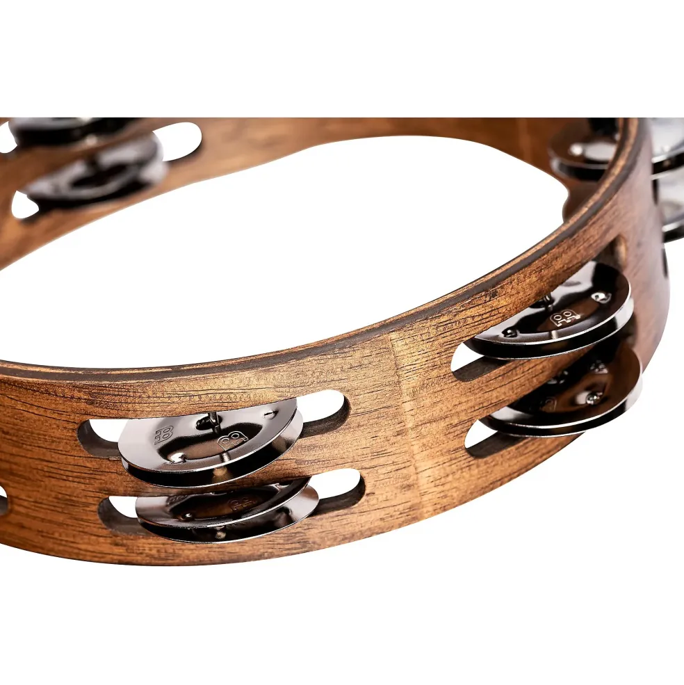 MEINL Compact Wood Tambourine with Double Row Stainless Steel Jingles 8 in. Walnut Brown