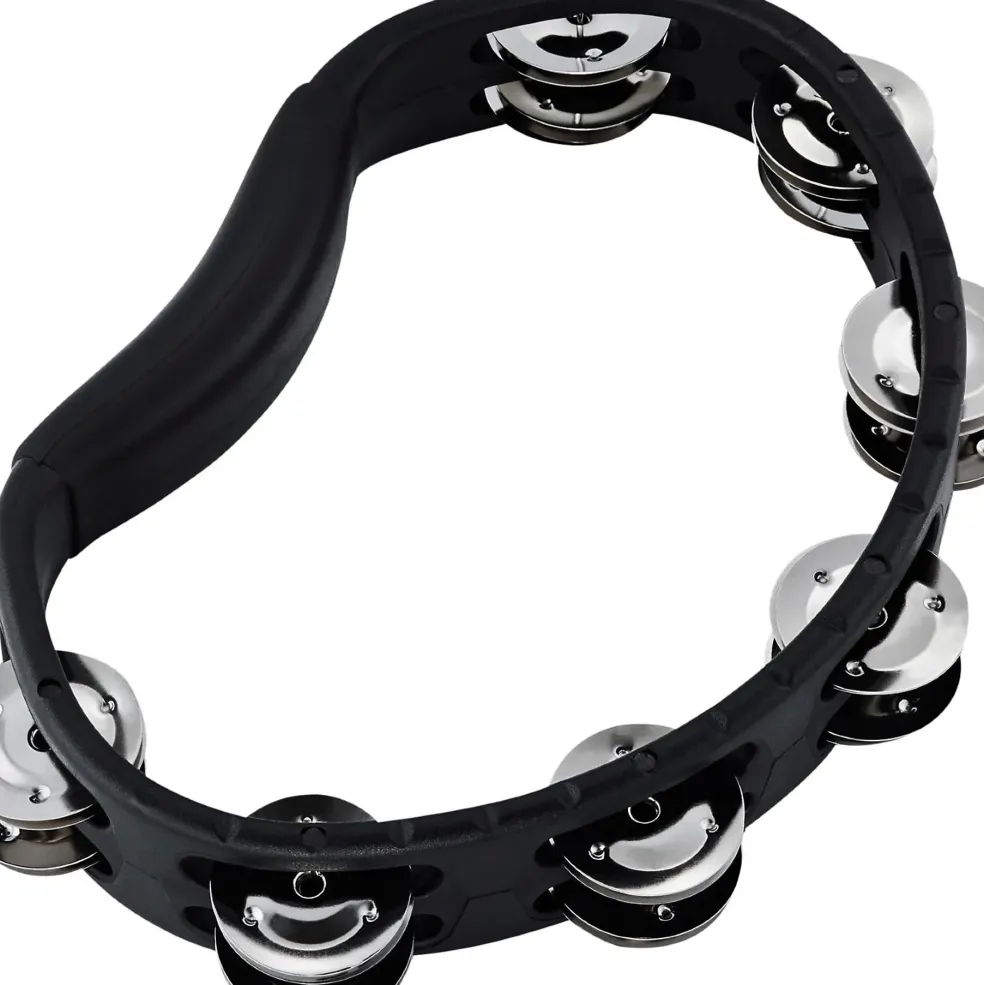MEINL Handheld Guiro Tambourine with Double Row Steel Jingles Black