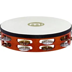 MEINL TAH2A-AB 10" Headed Wood Tambourine, Dual Row, Aluminum Jingles African Brown