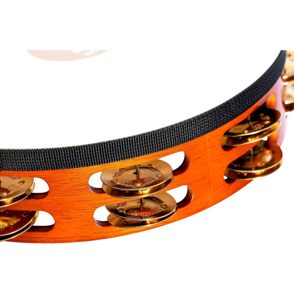 MEINL Traditional Goat-Skin Wood Tambourine Two Rows Brass Jingles