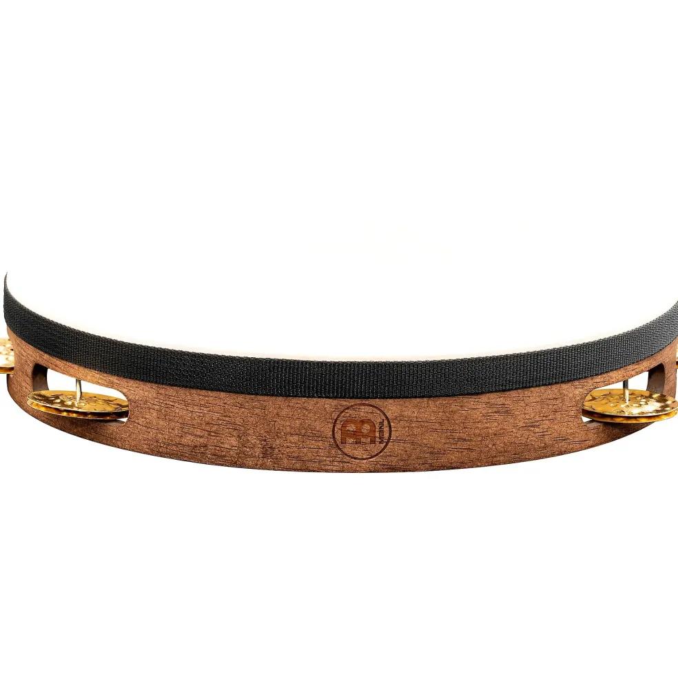 MEINL Vintage Goat-Skin Wood Tambourine One Row Brass Jingles Walnut Brown 10 in.