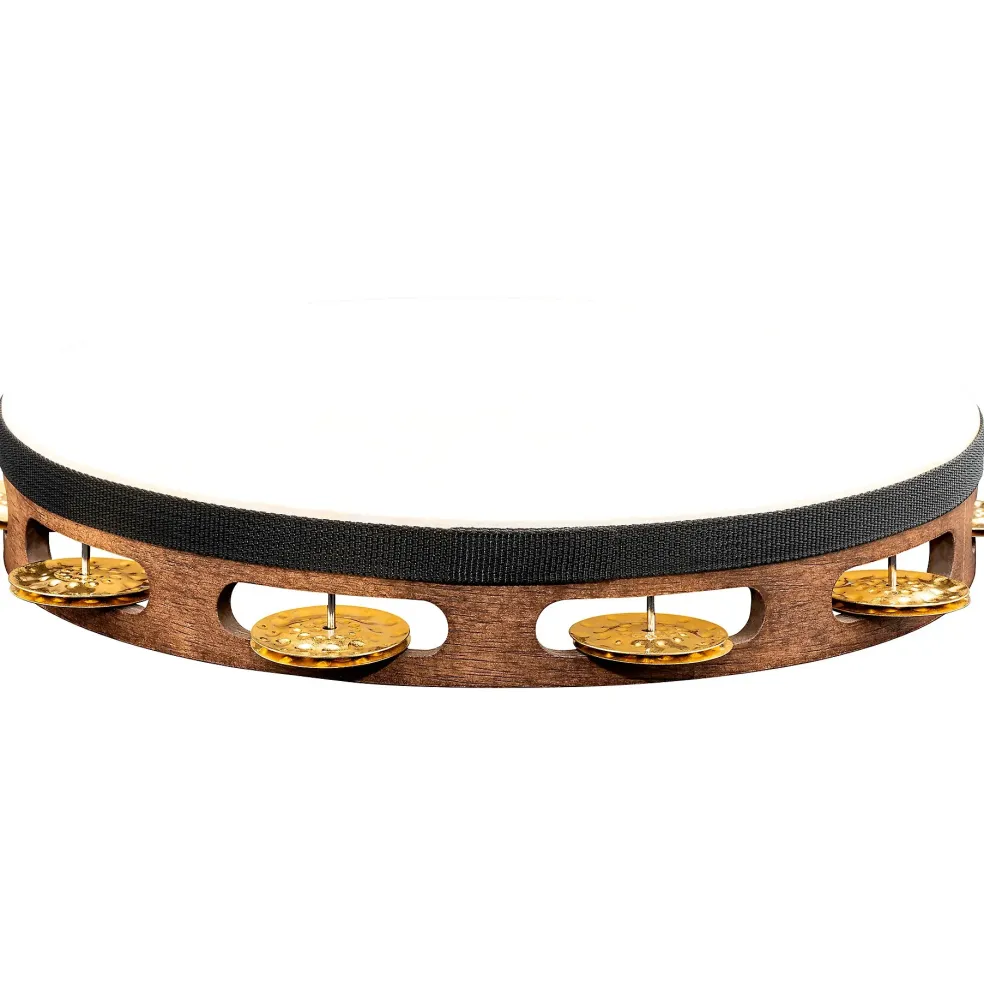 MEINL Vintage Goat-Skin Wood Tambourine One Row Brass Jingles Walnut Brown 10 in.