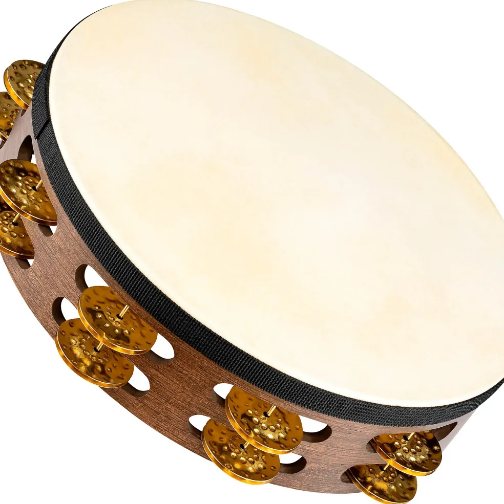 MEINL Vintage Goat-Skin Wood Tambourine Two Rows Brass Jingles Walnut Brown 10 in.