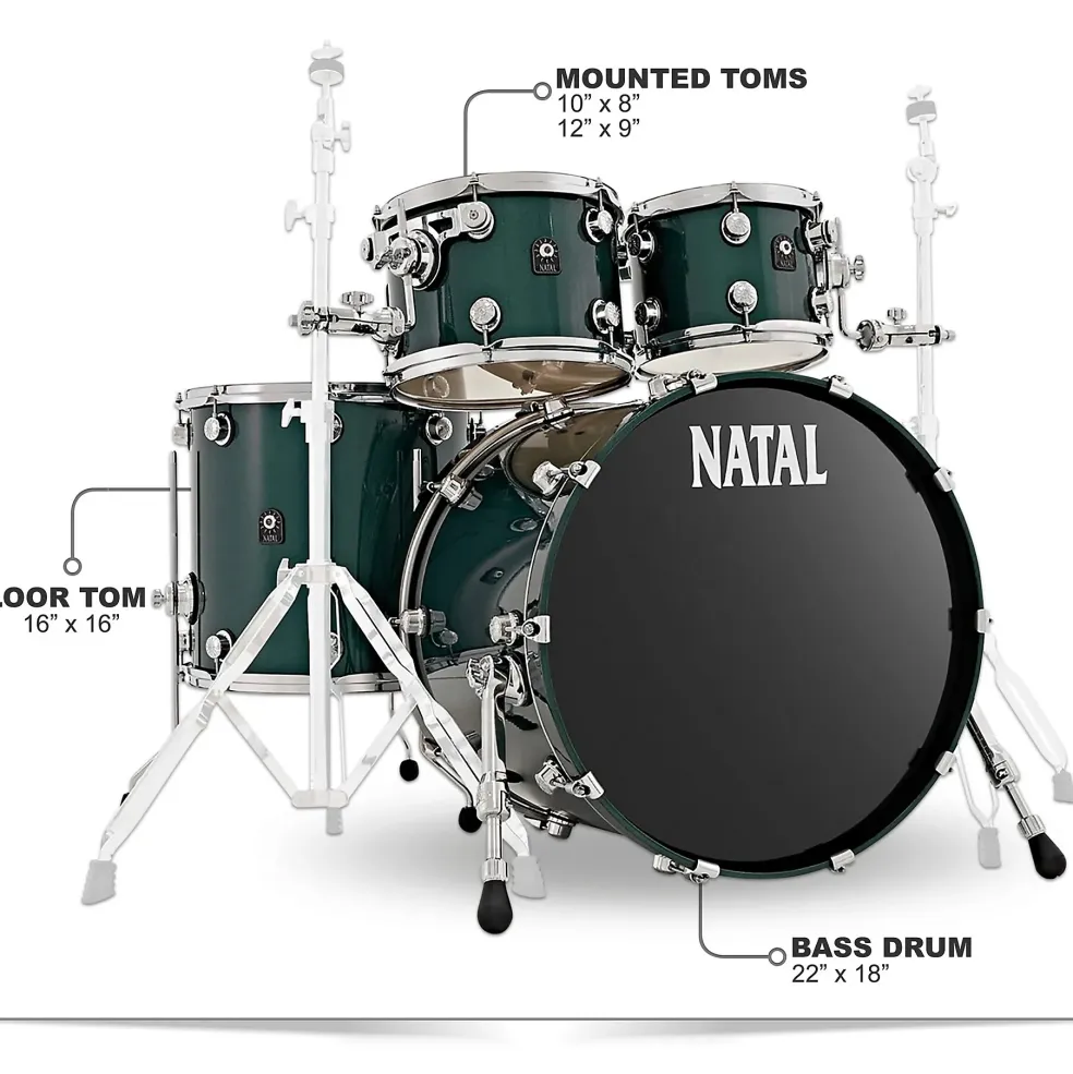 Natal Drums Cafe Racer US Fusion 22 4-Piece Shell Pack With 22" Bass Drum British Racing Green Sparkle
