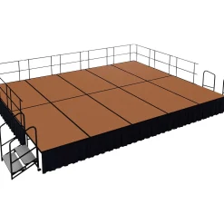 National Public Seating 16' x 20' Stage Package, 24" High with Shirred Pleat Black Skirting Hardwood Floor