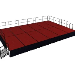 National Public Seating 16' x 24' Stage Package, 24" High with Shirred Pleat Black Skirting Red Carpet