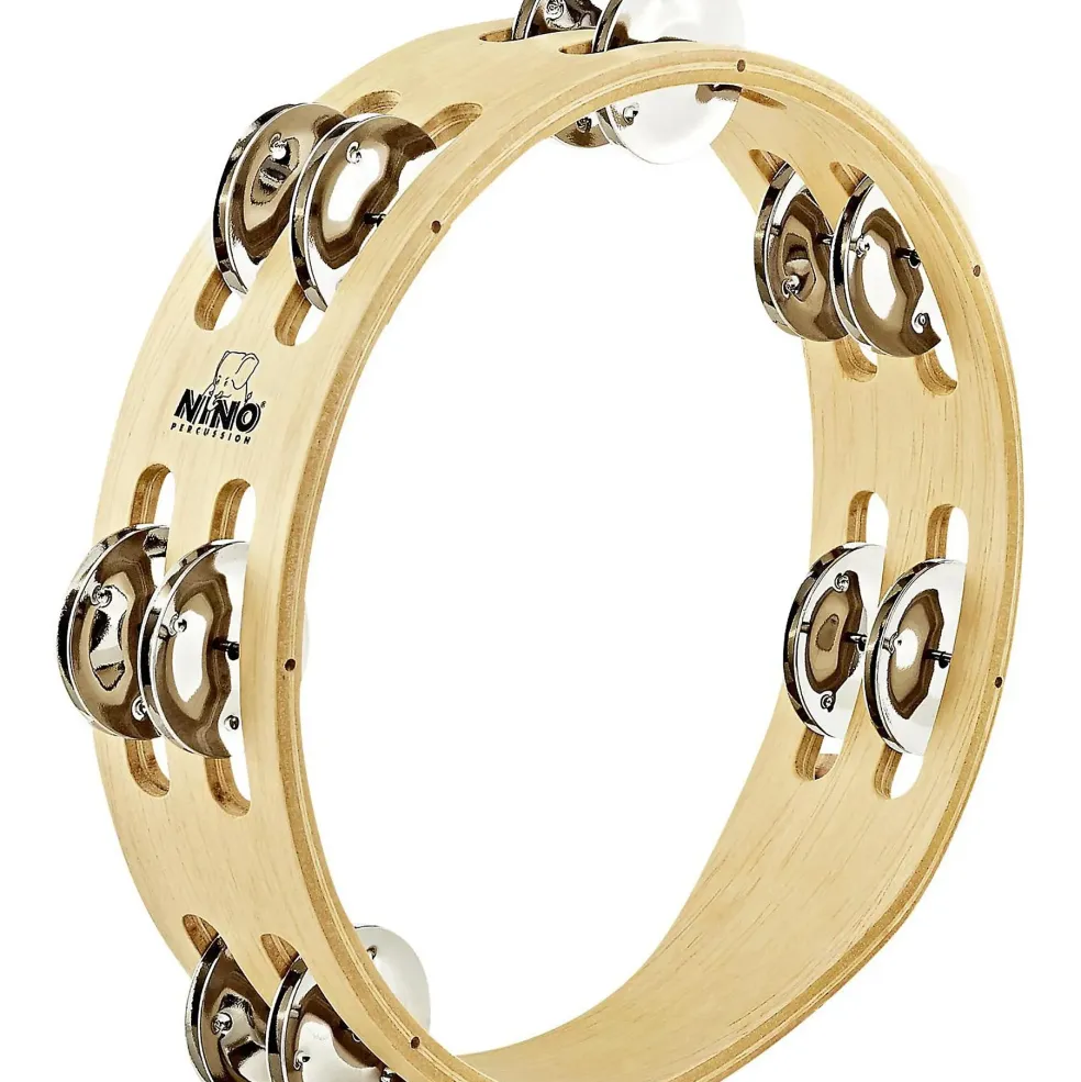 Nino Compact Wood Tambourine with Double Row Nickel Silver Plated Steel Jingles