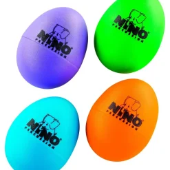 Nino Plastic Egg Shaker 4 Piece Assortment Aubergine/Grass Green/Orange/Sky Blue