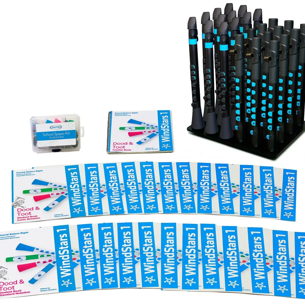 Nuvo WindStars 1 24-Piece Set - Dood & Tood (12 Each) Black/Blue With Instruction Books, Display Stand, and Spare Parts