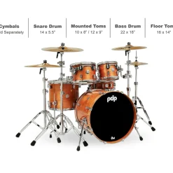 PDP by DW Concept Exotic 5-Piece Maple Shell Pack With Chrome Hardware Honey Mahogany
