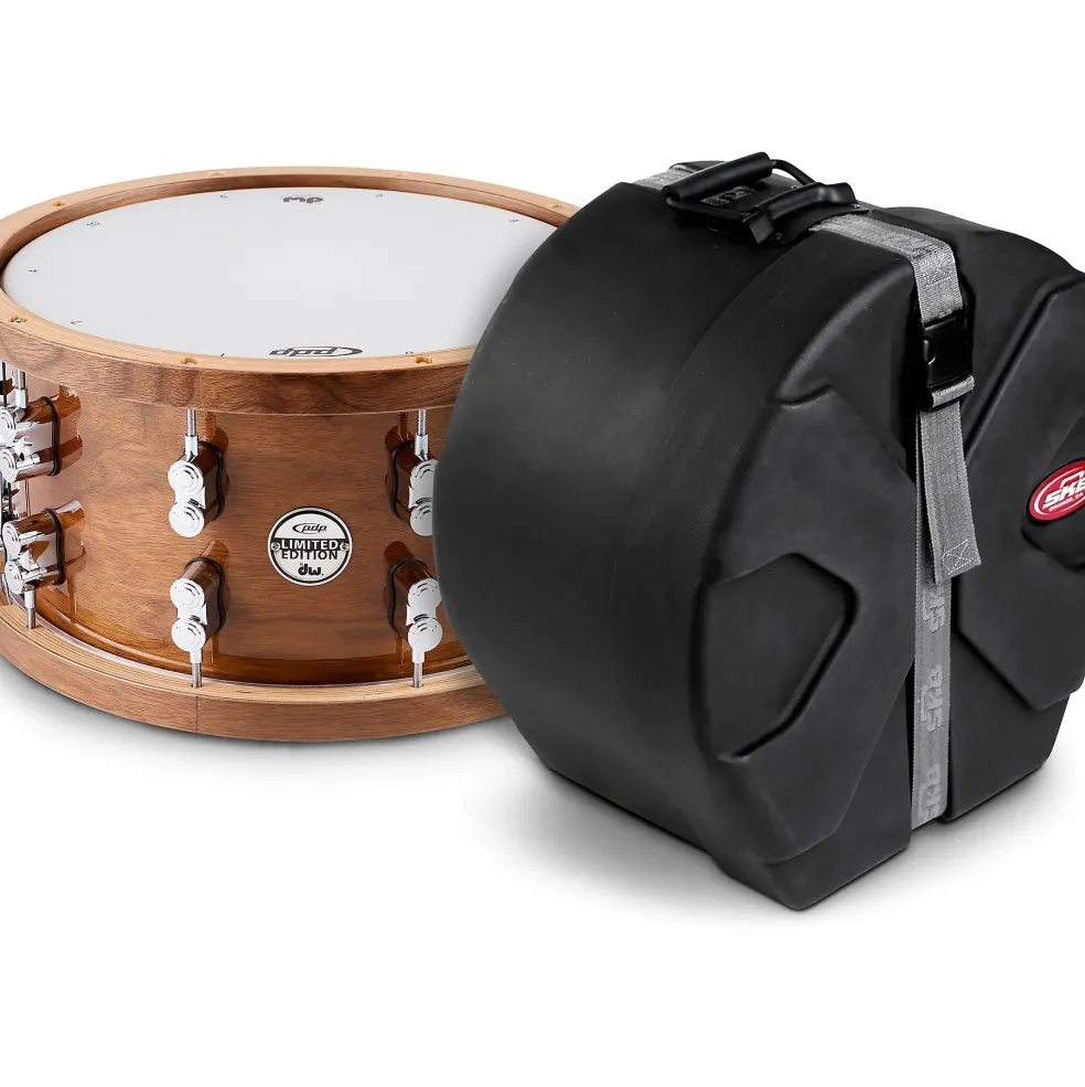 PDP by DW Limited-Edition Dark Stain Walnut and Maple Snare With Walnut Hoops and Chrome Hardware and SKB Case