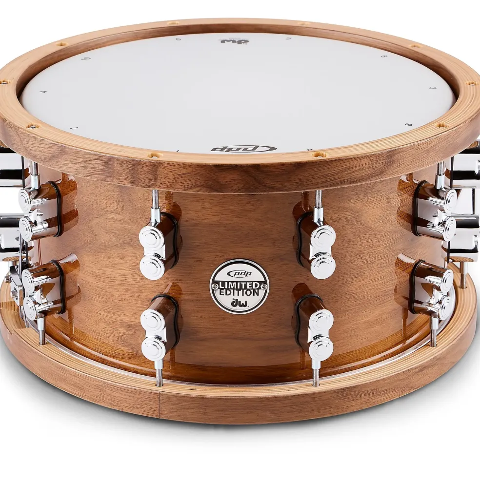 PDP by DW Limited-Edition Dark Stain Walnut and Maple Snare With Walnut Hoops and Chrome Hardware and SKB Case
