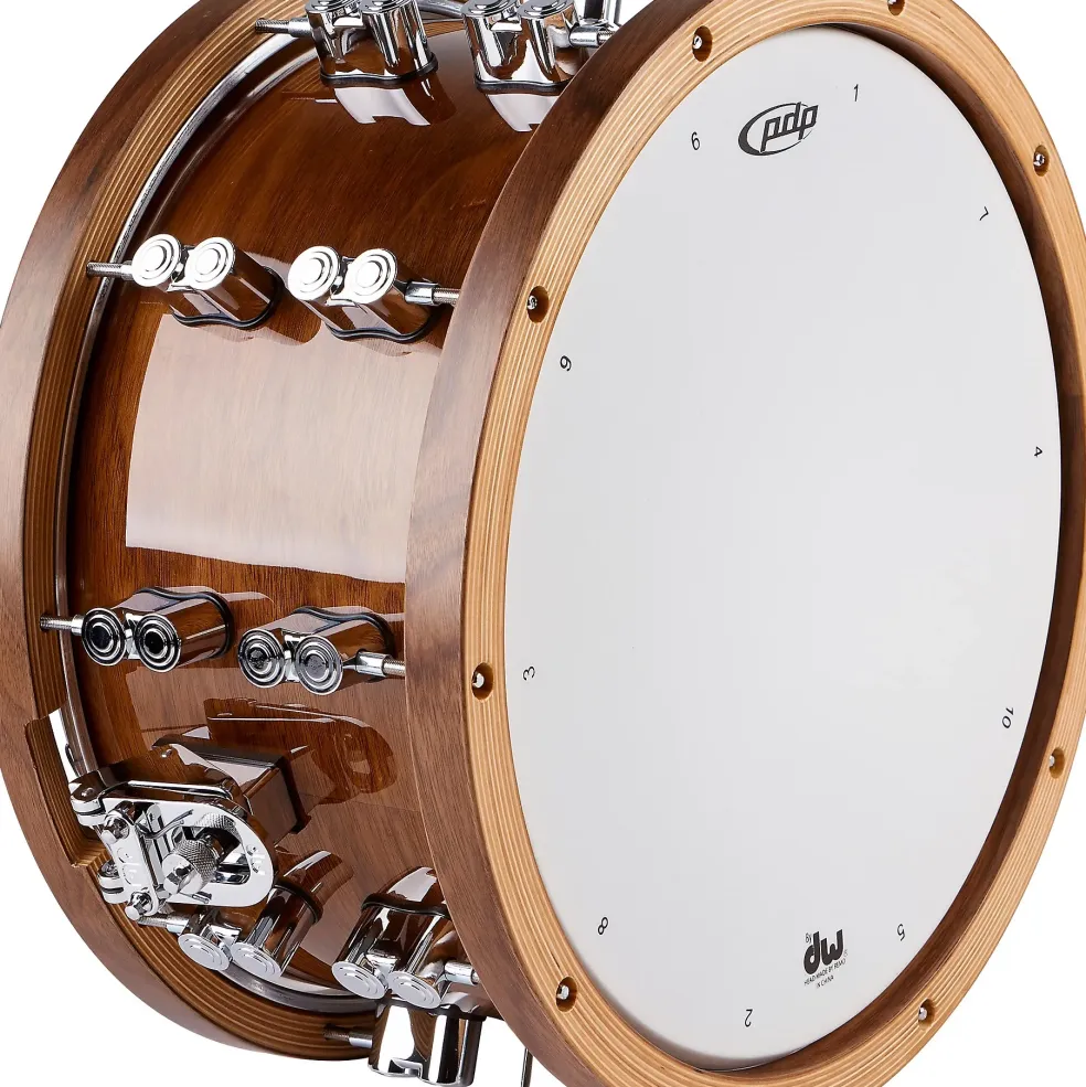 PDP by DW Limited-Edition Dark Stain Walnut and Maple Snare With Walnut Hoops and Chrome Hardware and SKB Case