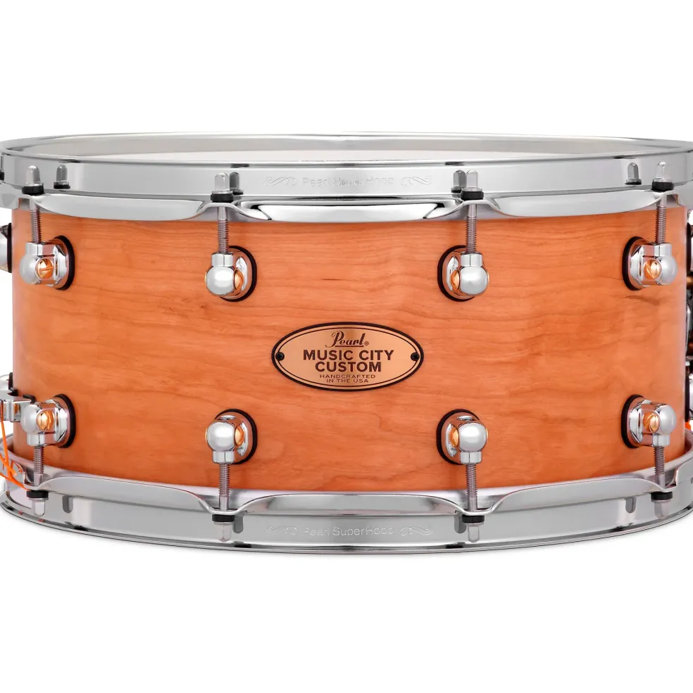Pearl Music City Custom Solid Shell Snare Cherry in Hand-Rubbed Natural Finish 14 x 6.5 in.
