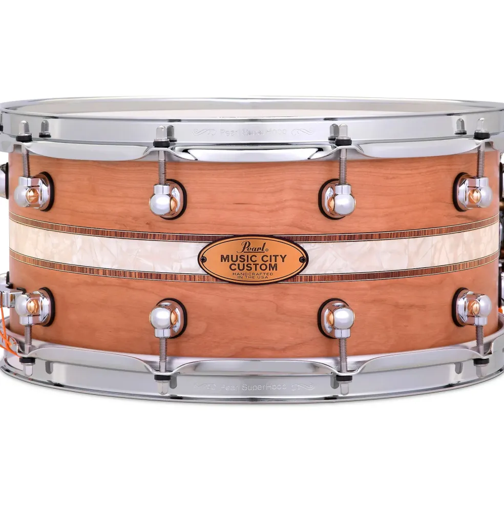 Pearl Music City Custom Solid Shell Snare Cherry with DuoBand Ebony Marine Inlay 14 x 6.5 in.