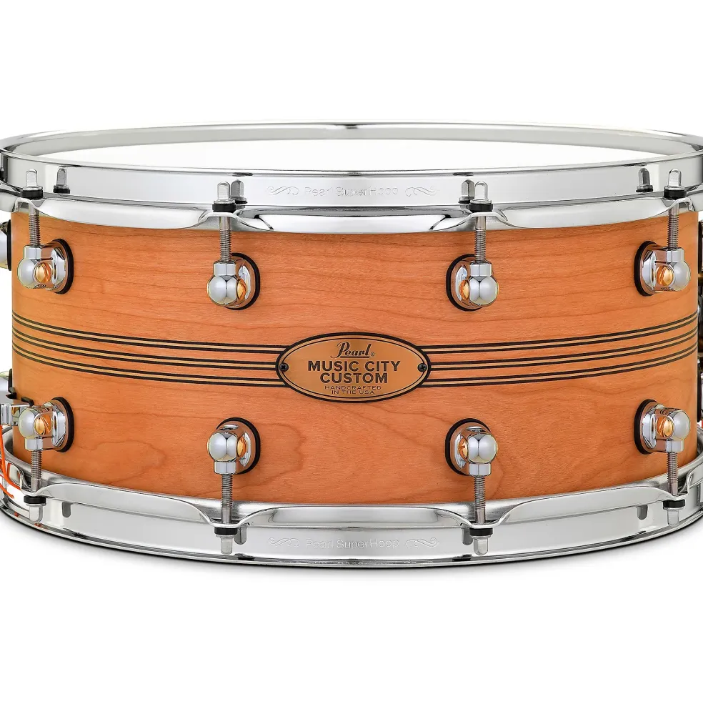 Pearl Music City Custom Solid Shell Snare Cherry with Boxwood-Rose TriBand Inlay 14 x 6.5 in.