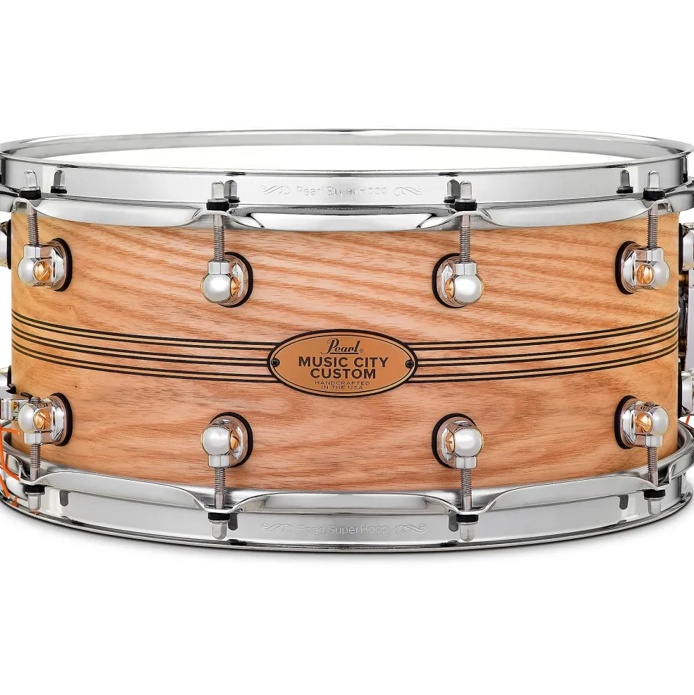 Pearl Music City Custom Solid Shell Snare Ash with Boxwood-Rose TriBand Inlay 14 x 6.5 in.