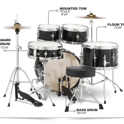 Pearl Roadshow Jr. Drum Set With Hardware and Cymbals Jet Black