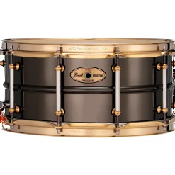 Pearl Sensitone Limited-Edition Nickel-Plated Black Brass Snare Drum With Gold-Plated SuperHoop II Triple-Flanged Hoops 14 x 6.5 in.
